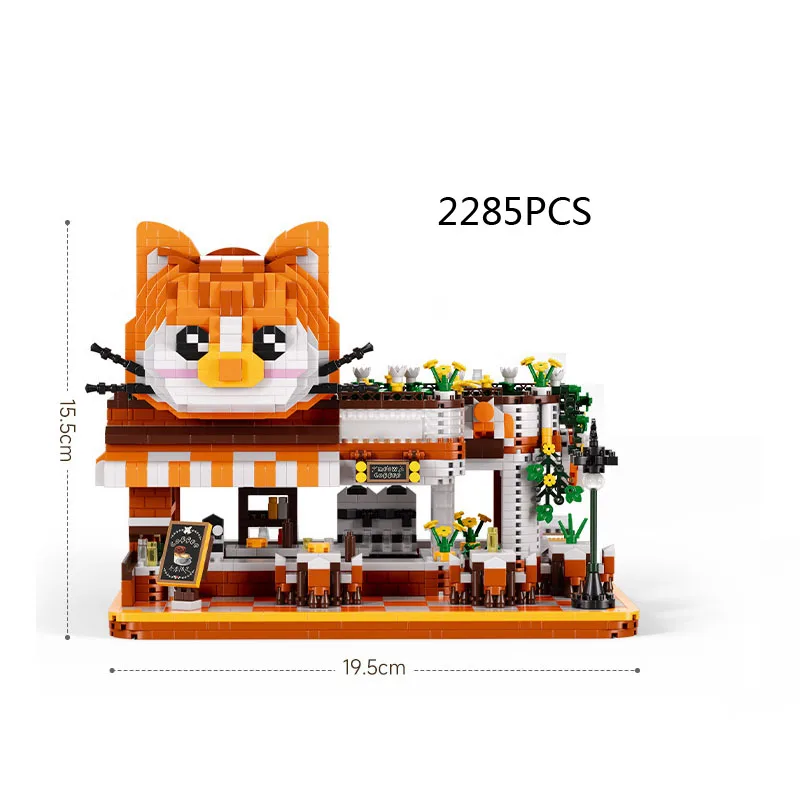 Moc panda hambúrguer gato café blocos de construção conjunto comida rua loja arquitetura brinquedos para crianças aniversário presentes do dia especial