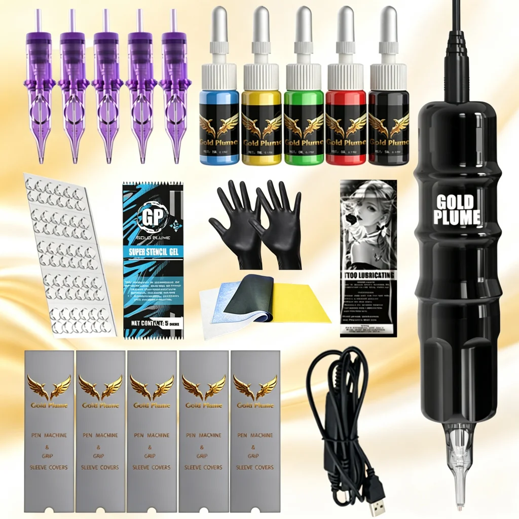 Wireless Rotary Tattoo Pen Machine Kit 1100Mah Integrated Power Supply All-In-One Complete Set of Tattoo Supplies Mixed Cartridge Needles Multi-Color Tattoo Ink Practical Tattoo Tool Set Suitable for Beginners and Professional Tattoo Practitioners