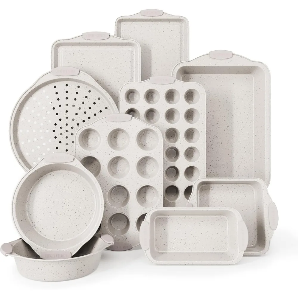 

Country Kitchen Nonstick Stackable Bakeware Set - Heavy Duty, Durable, Easy Release Baking Set, Cream, 10 Pcs