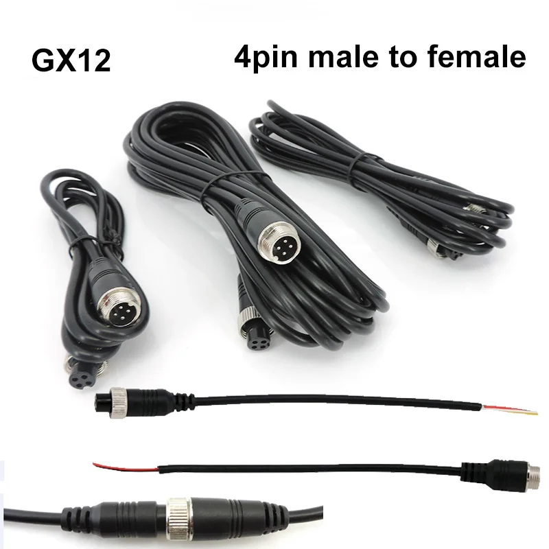 1/3/5/10/20M 4 Pin GX12 12mm core male to female Aviation Extension Video connector power Cable for car Truck Bus Monitor Camera