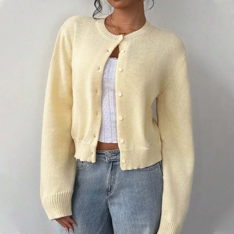 

Sleeve Knitted Sweater for Women2025Autumn Winter European and American Cross-Border Cardigan Coat Soft Short Loose Slimming Top