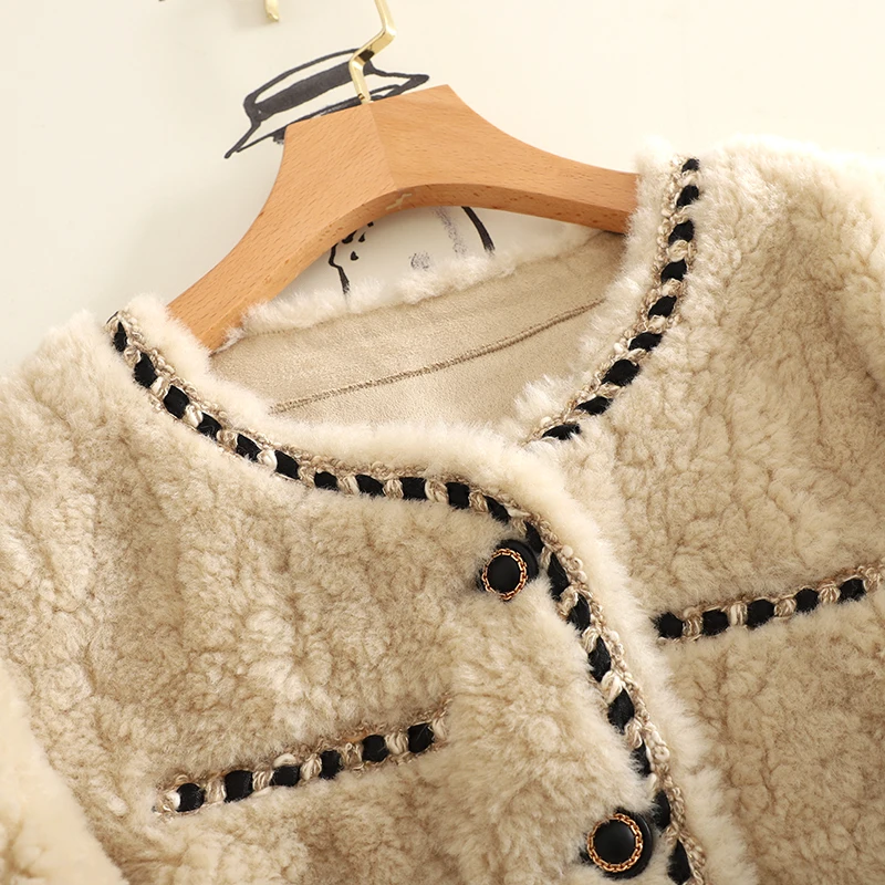 Eco-Friendly Faux Lamb Fur Jaet Women's ort Coat 2024 Autumn Winter New Sle Small Fraance Sle Polyester Fiber