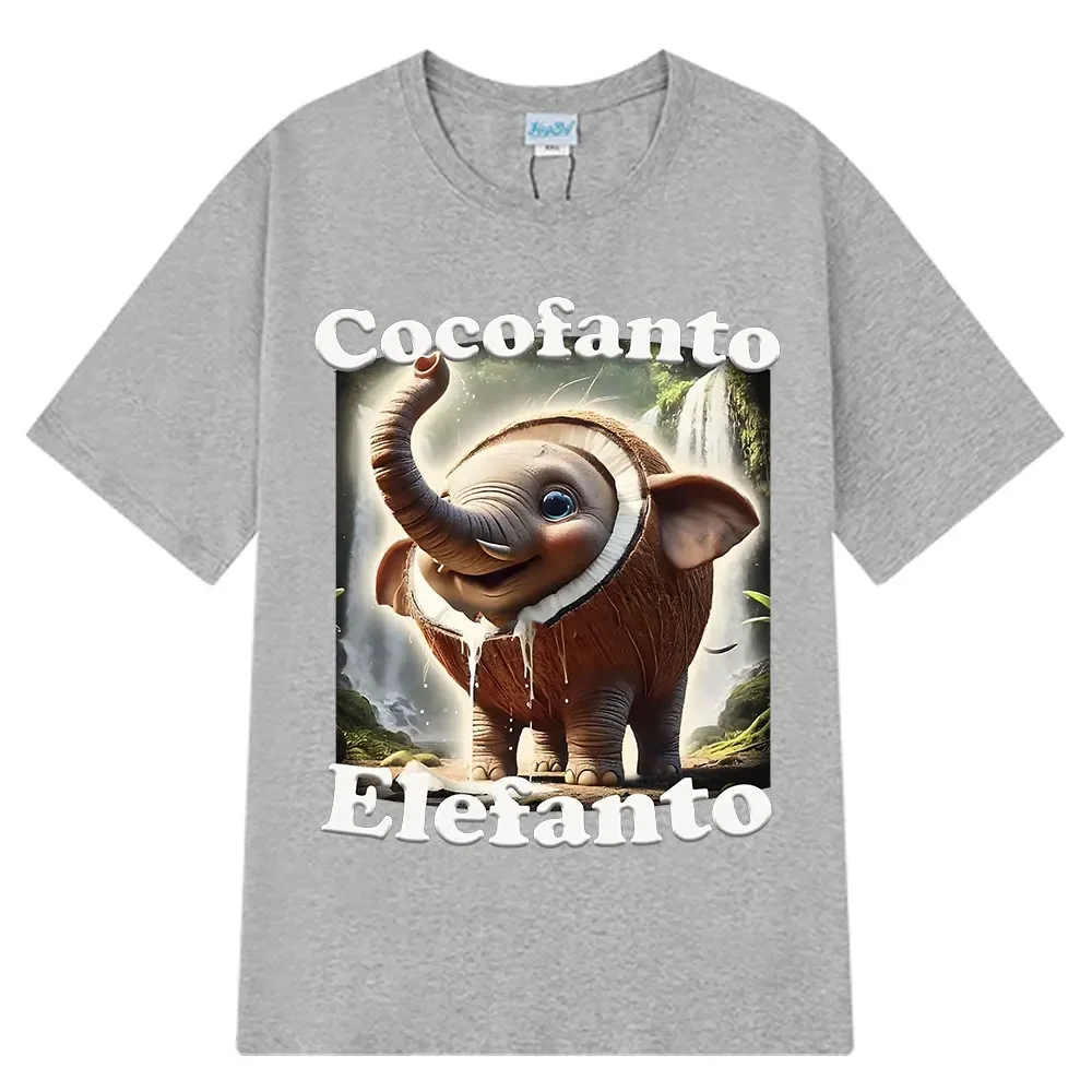 

Женская летняя комфортная свободная футболка с коротким рукавом Cocofanto Elefanto с забавным итальянским мемом-графикой