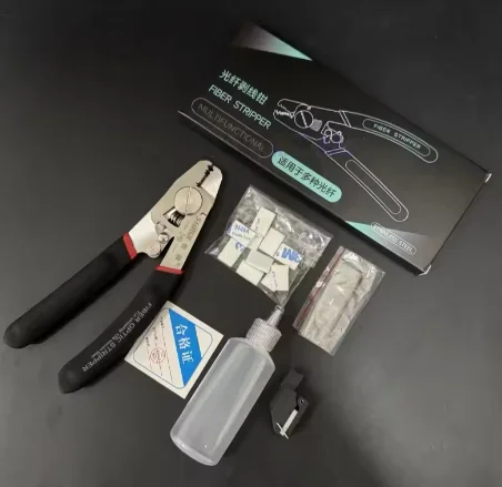 Fiber Stripper, Multifunctional 2-in-1 Pliers for Fiber Drop Cable & Cleaning, with Wipe Strip, 430 Stainless Steel Widened Body