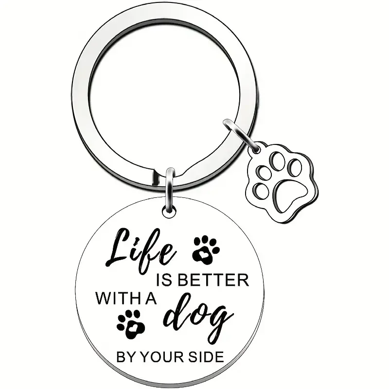 Life is Better for Dogs Keychain, Stainless Steel Dog Tag Keychain, Shoulder Bag Backpack Jewelry Gift, Dog Mom, Dad, Pet Lover