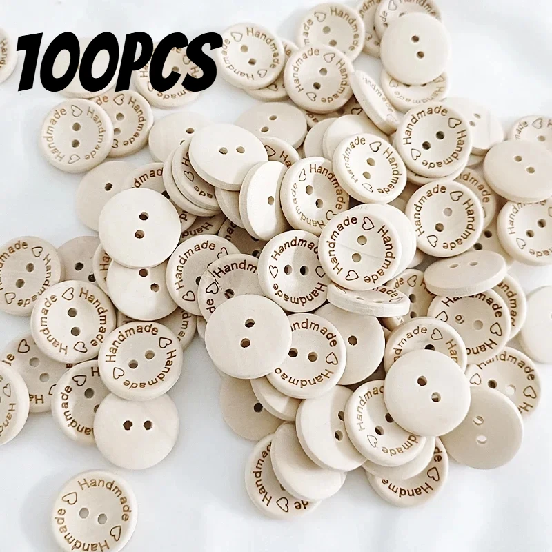 100Pcs 15/20/25mm Wooden Buttons Clothing Decoration Wedding Decor Handmade Letter Love Scrapbook DIY Crafts Sewing Accessories