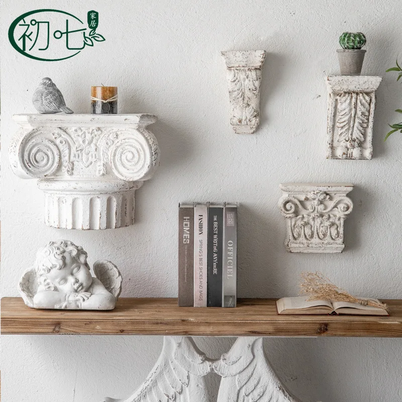 European retro old wall decoration cafe foyer background wall decoration combination homestay simple wall hanging storage table