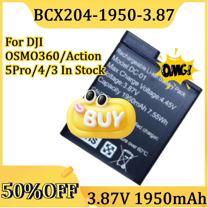 

For DJI OSMO360/Action 5Pro/4/3 In Stock New BCX204-1950-3.87 3.87V 1950mAh High-Quality Digital Camera Battery