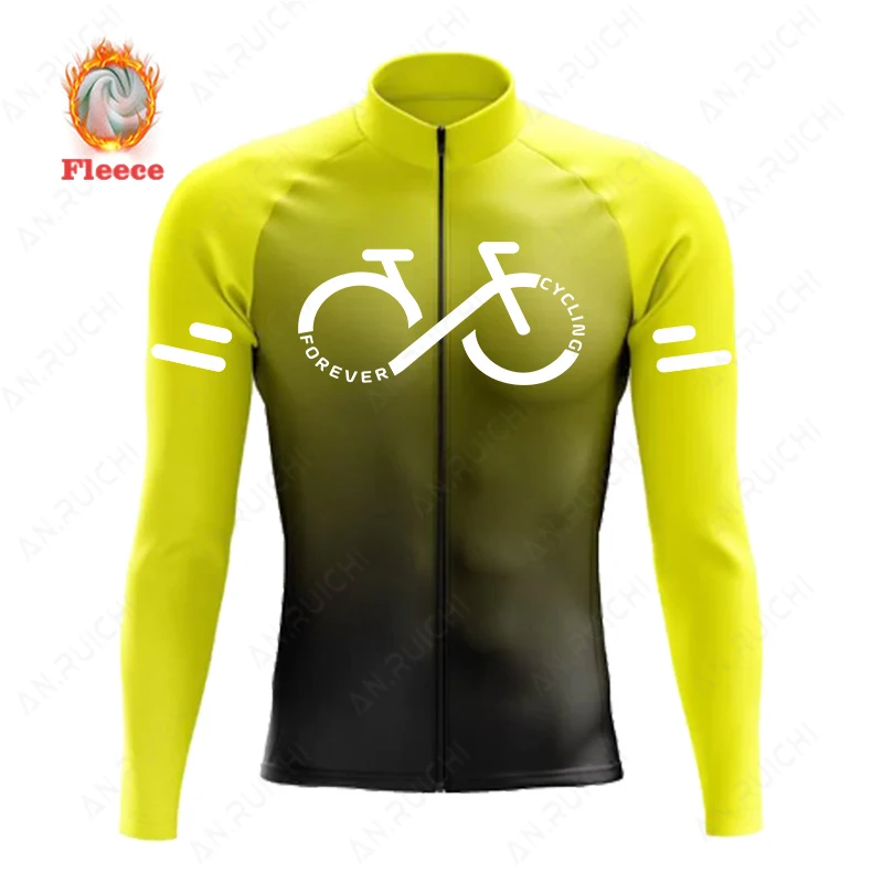 Gradient Color Series Cycling Jersey 2023 Winter Mens Long Sleeve MTB Bike Cycling Uniform Thermal Fleece Road Bicycle Clothing