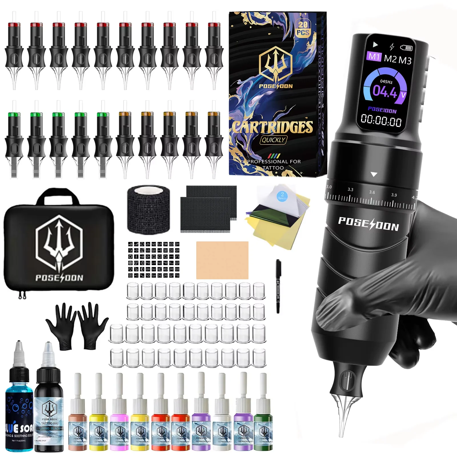 POSEIDON Tattoo Kit V5 High Quality Tattoo Pen Kit For Permanent Makeup Tattoo Machine Kit Wireless Power Supply Tattoo Gun Kit