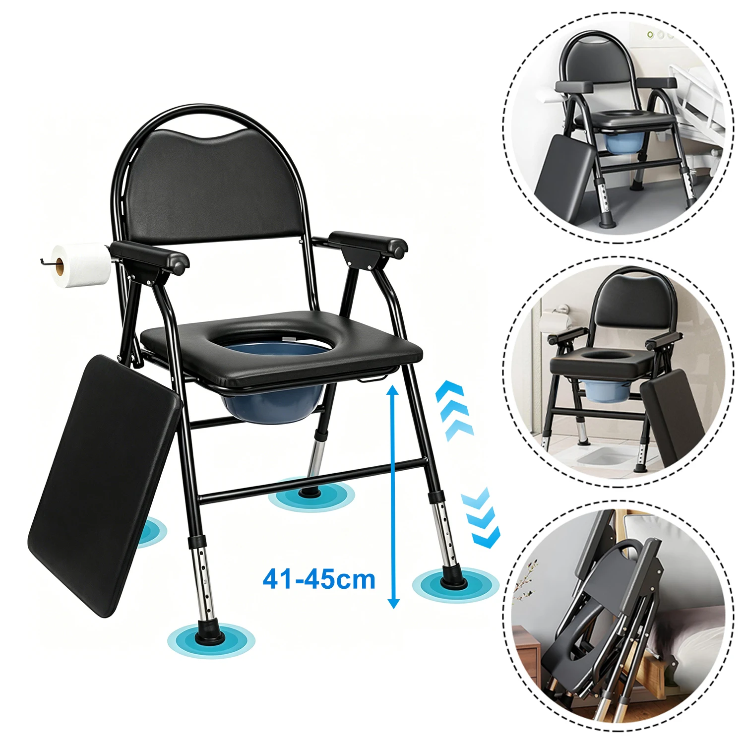 Comoda pieghevole robusta per anziani, persone con disabilità, donne in gravidanza, altezza regolabile a 5 livelli per il massimo comfort, sedile ergonomico imbottito morbido, stabile e antiscivolo,