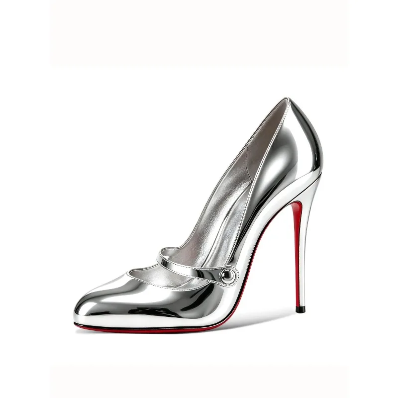 New retro Mary Jane shoes with round toe high heels for women, slim heels, sexy and ultra shallow mouth single shoes