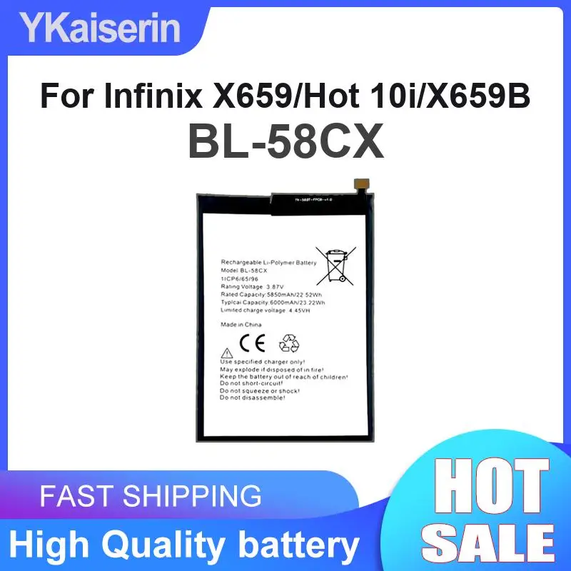 For Infinix X659 Hot 10i X659B 6000mAh Mobile Phone Battery BL-58CX Portable