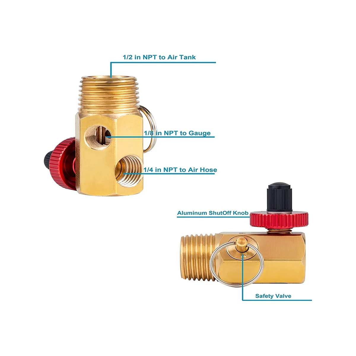 4Pack Air Tank Manifold with Fill Port 1/2Inch NPT Tank x 1/4Inch NPT Hose x 1/8Inch NPT Gauge for Air Compressor Tank