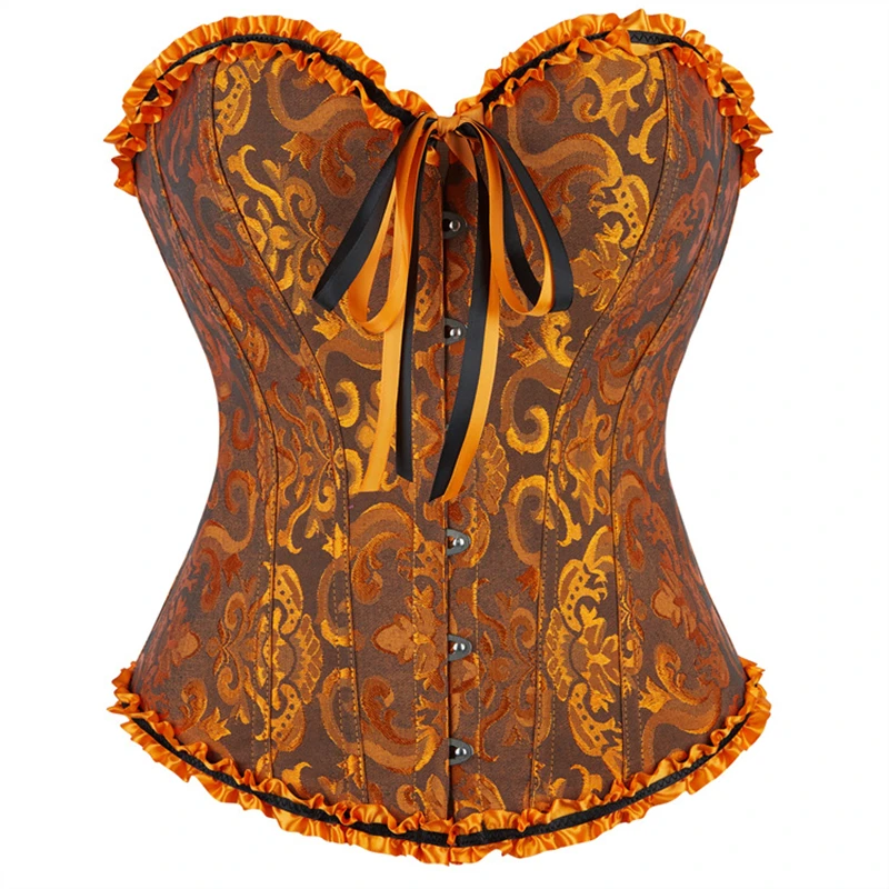 Women Corset Top Jacquard Overbust Bustier Victorian Sexy Lace Up Floral Lingerie Korset Vintage Gothic Basques Costume