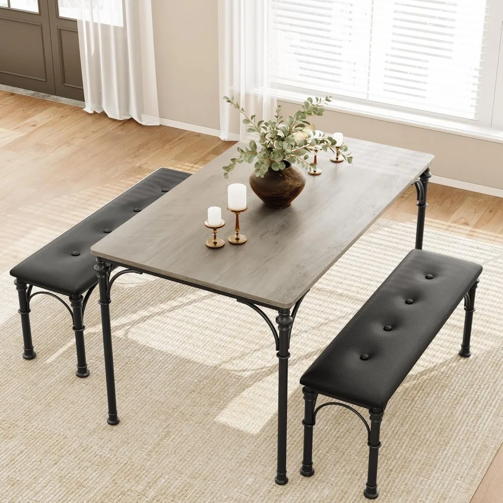 

Dining Table Set for 4, Kitchen Table Set with Upholstered Bench, Dining Room Table Set for 4-6, 3 Piece Dining