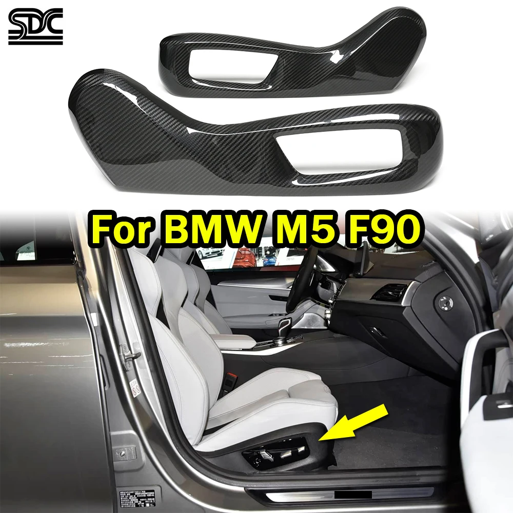 For BMW M5 F90 2018+ Real Dry Carbon Fibre Seat Side Control Trim Covers 2 Pcs/set Add on
