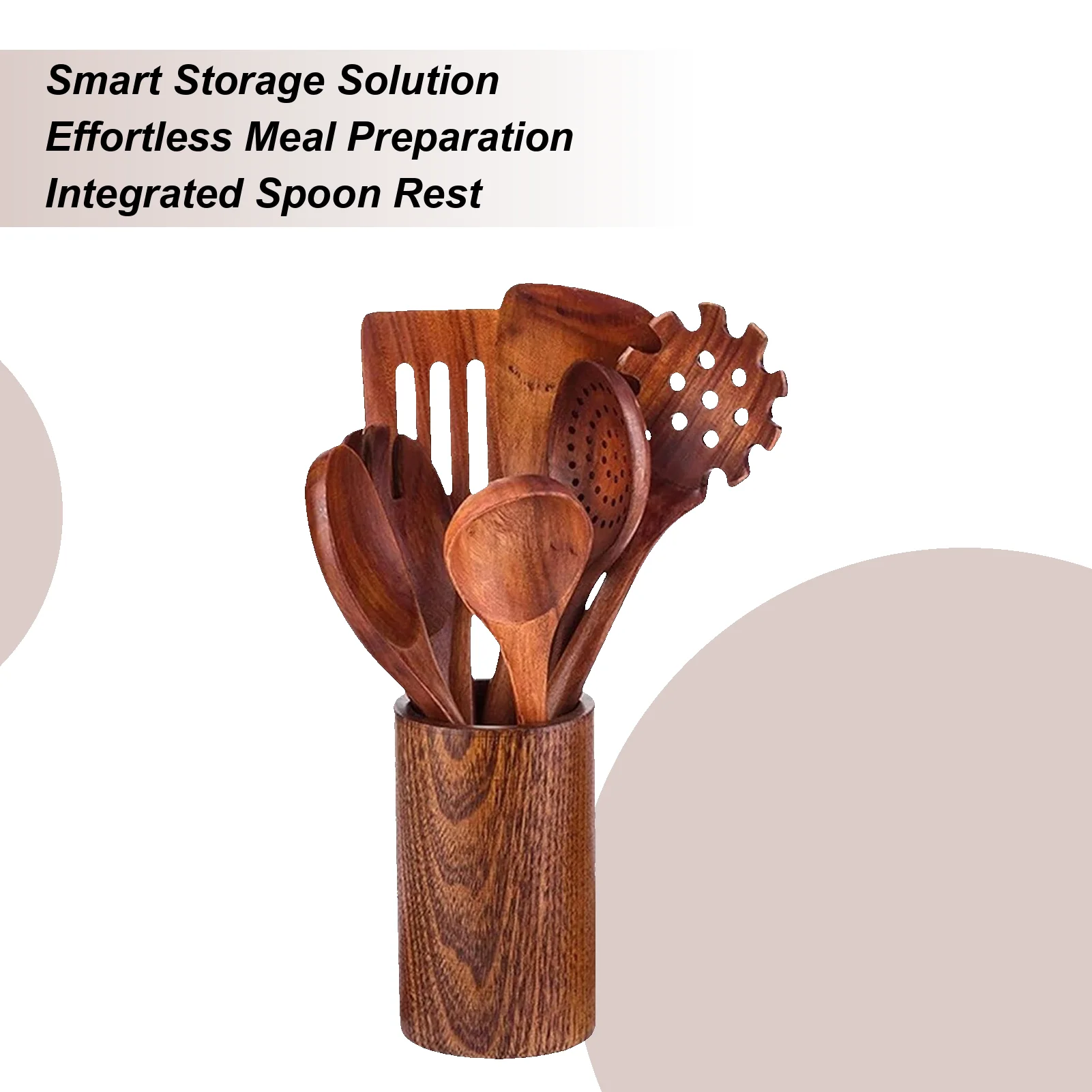 8pcs Wood Cooking Utensil Set Heat Resistant Cooking Tool Including Cooking Shovel, Cooking Spoon, Spoon Stand And Spoon Stand