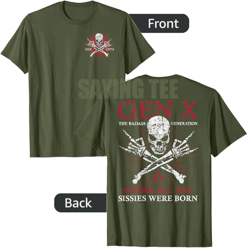Gen X 1975 Badass Generation First of The Last Real Ones T-Shirt Y2k Design Skull Skeleton Halloween Costume Cool Novelty Gift