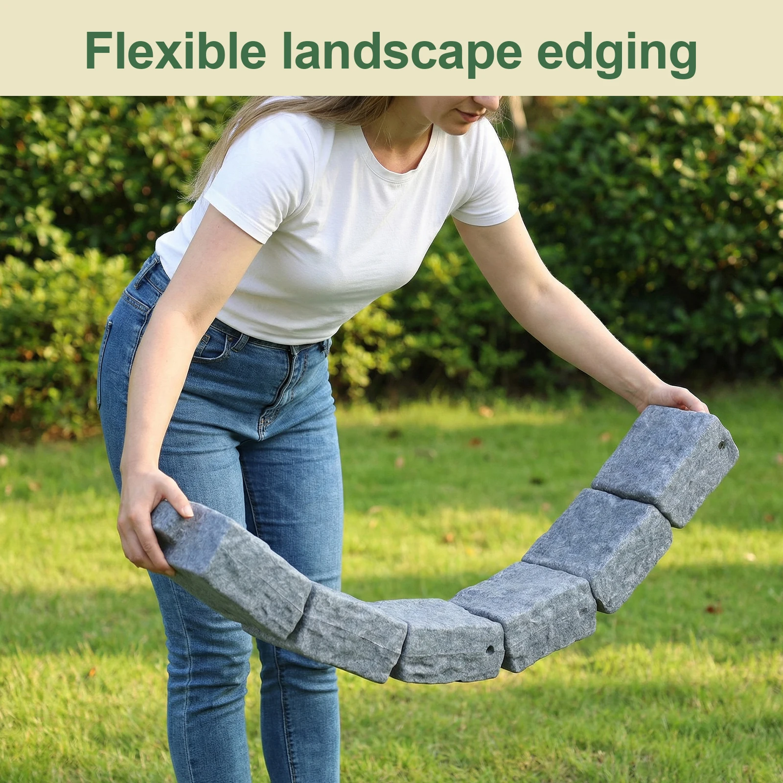 

Faux Stone Landscape Edging Garden Fence Imitation Stone with 24 Pieces Spikes 12pcs for DIY Outdoor Yard Landscaping