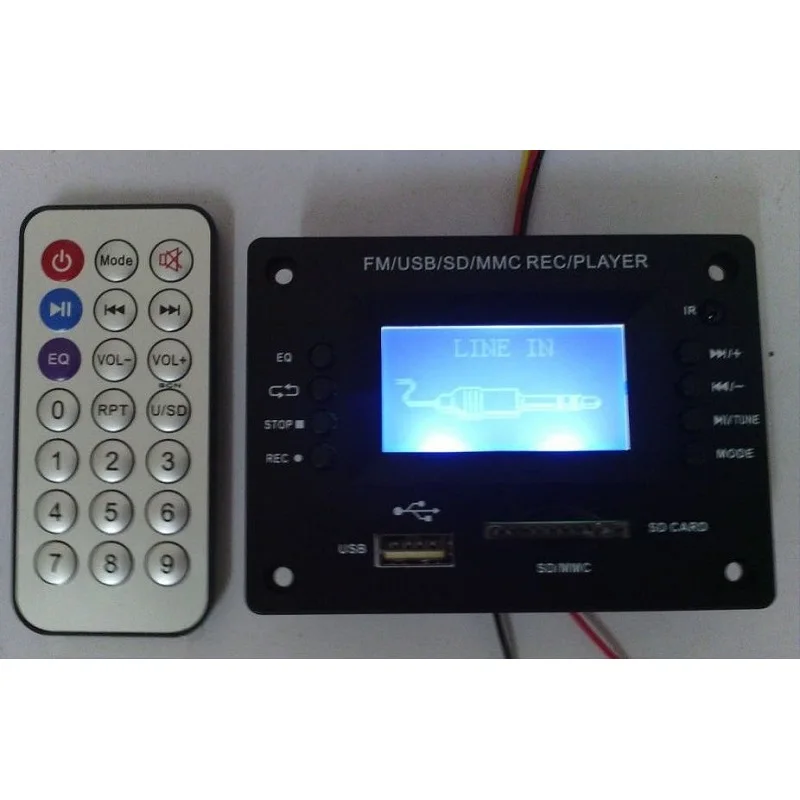 

Mp3 Have Display Decoder Board 12V Support U Disk SD Card USB / MMC REC / PLAYER With FM Radio