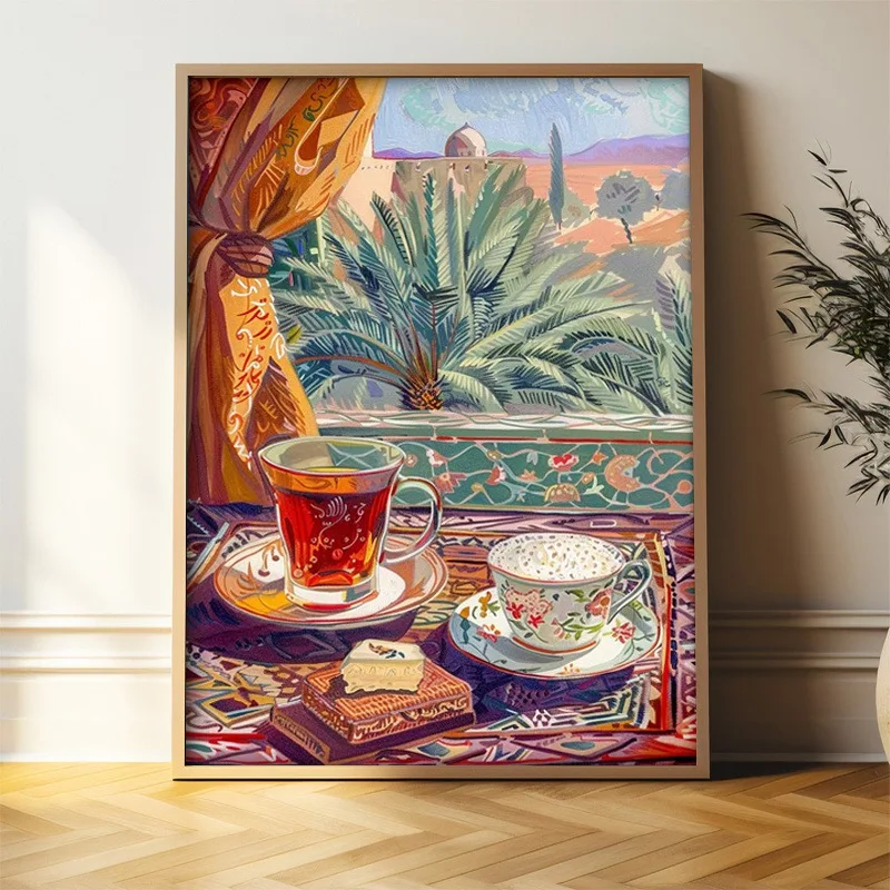 Vintage Arabic Tea Canvas Poster Bedroom Home Office Kitchen Canvas Painting Room Indoor Outdoor Decor