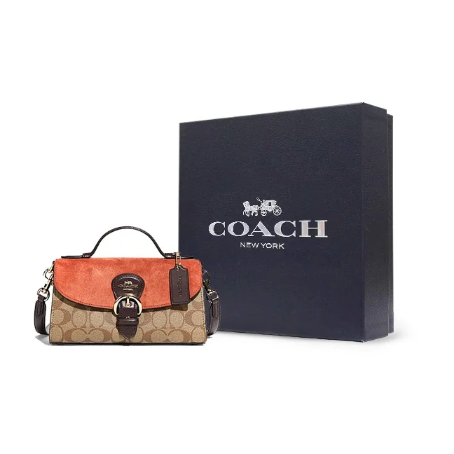COACH Kleo Canvas With Leather Handbag, Shoulder Bag, Crossbody Bag Medium Women's Orange & Brown C8516-IME7V