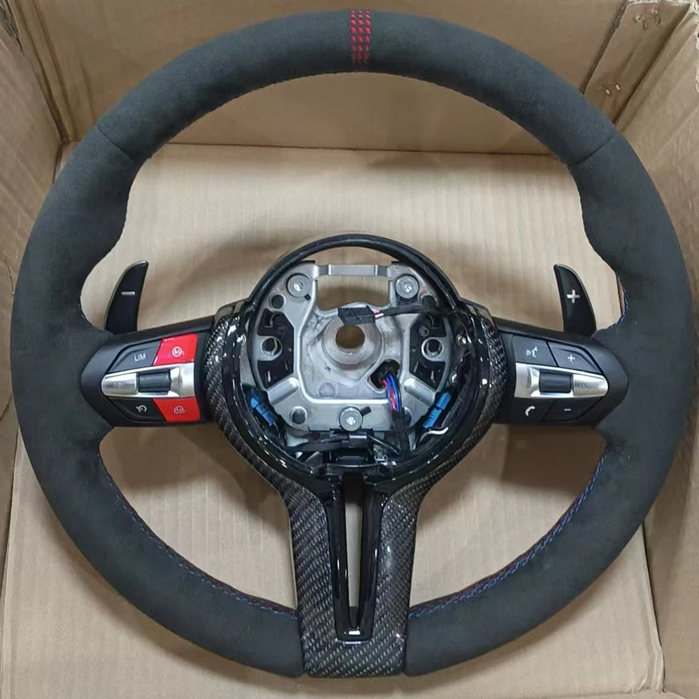 

For BMW 3 /5 Series Heated Full Alcantara Leather Steering Wheel With Paddles Button Assembly