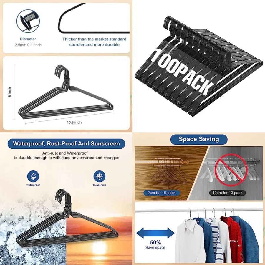 

Wire Metal Clothes Hangers Bulk for Standard Size Suits, Coats, Shirts, Pants, Skirts, Space Saving, Non Slip, 16 Inch 12 Gauge