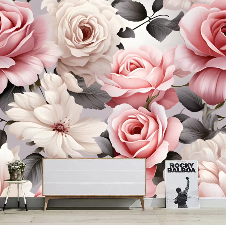 Customized wallpaper, magnolia flower branch mural, pastoral style, peony flower flat wallpaper, blue flowers 3d wallpaper