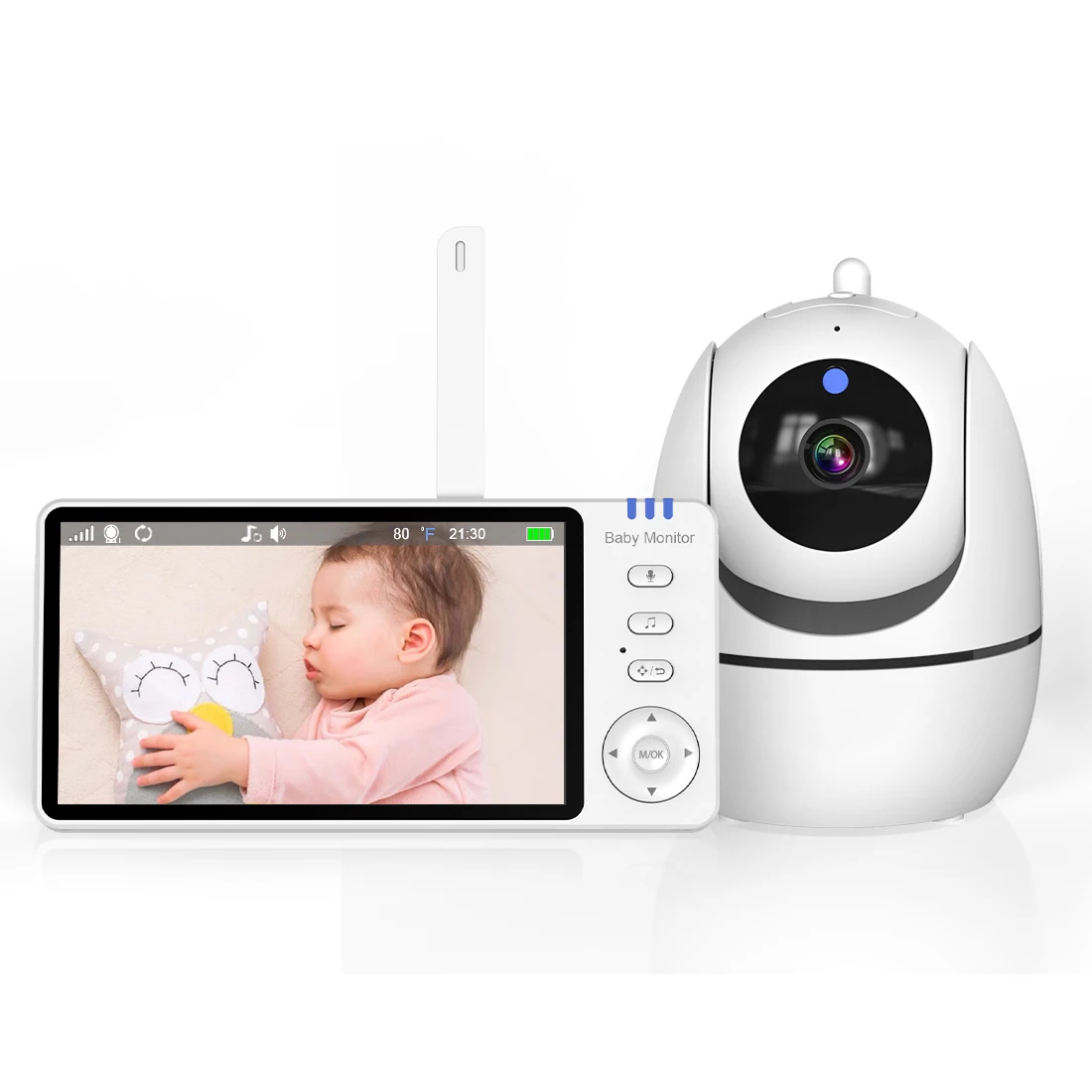 Smart Baby Temperature Detection Night Vision Crying Detection Built-In Lullaby 5inch 720P Babyphone Baby