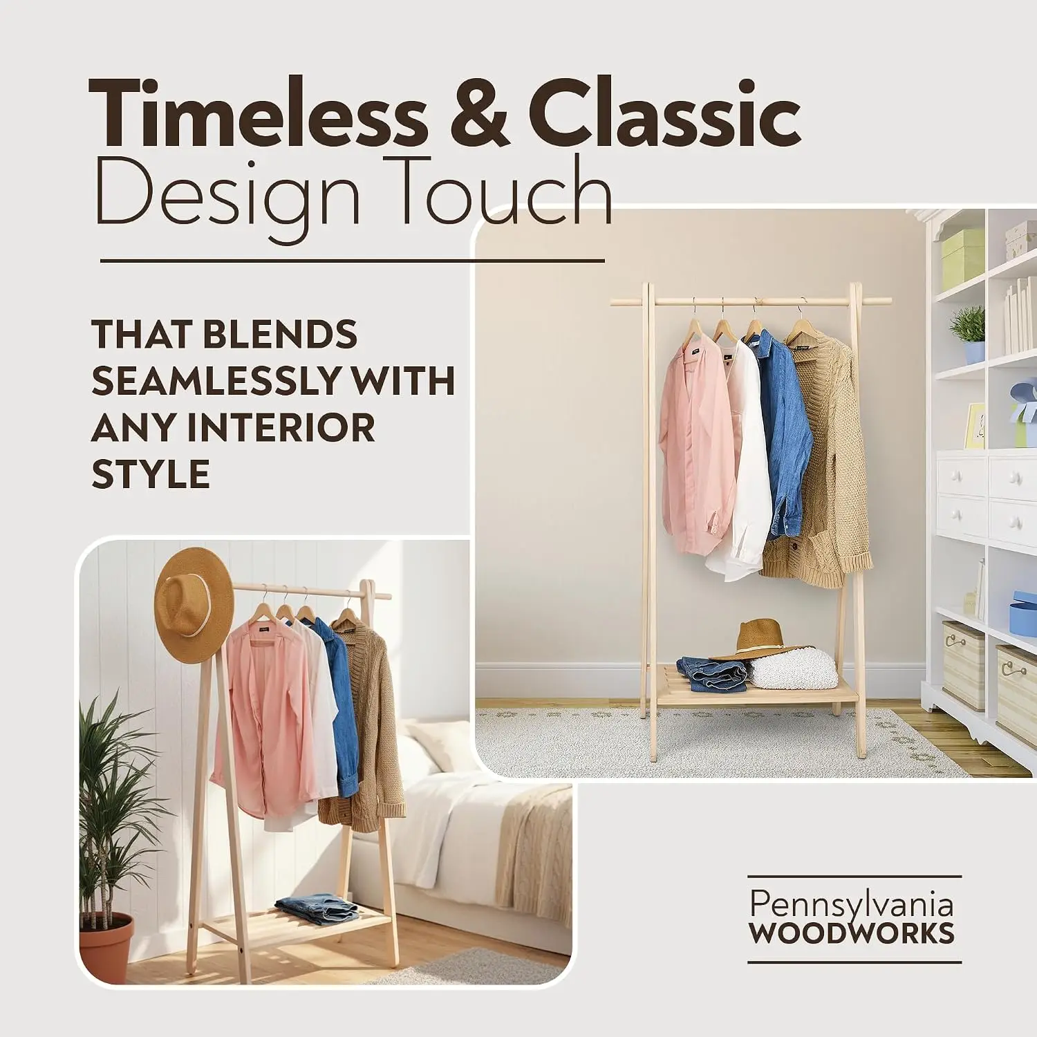 Maple Garment Rack Clothing Storage Home Organization Boutique Display Coat Rack Laundry Medium, Customized