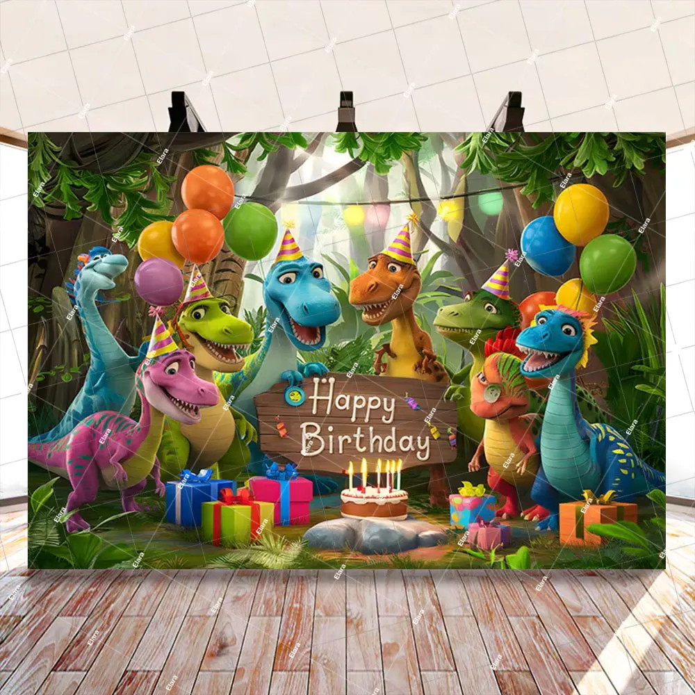 

Dinosaur Jungle Backdrop Children's Birthday Party Decor Tropical Jungle Safari Wild Dino Baby Shower Photography Background