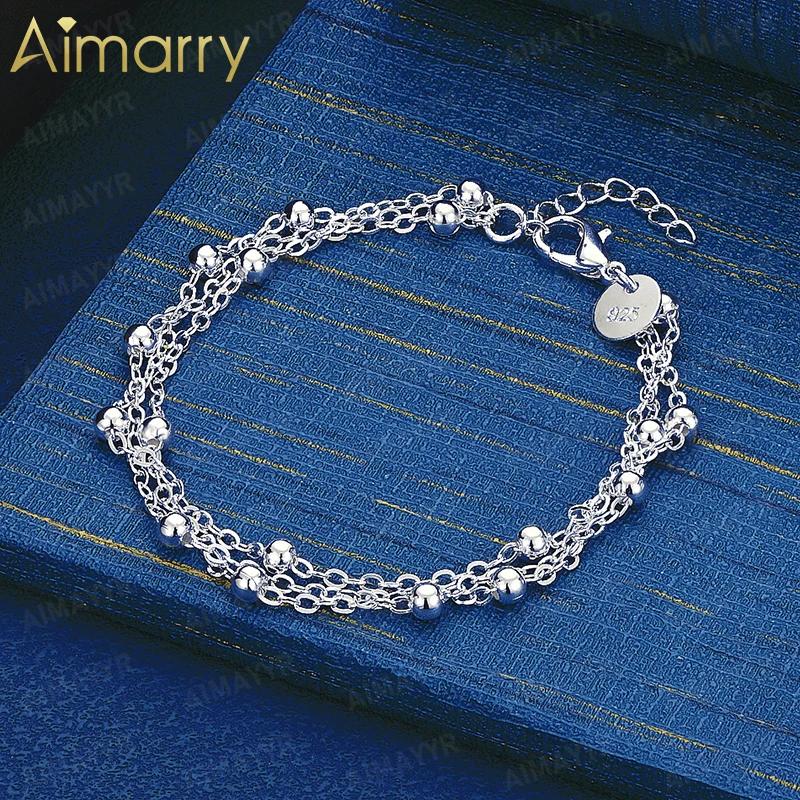 925 Sterling Silver Light Luxury Multi-layer Round Bead Bracelet for Women's Banquets and Weddings High-quality Fashion Jewelry