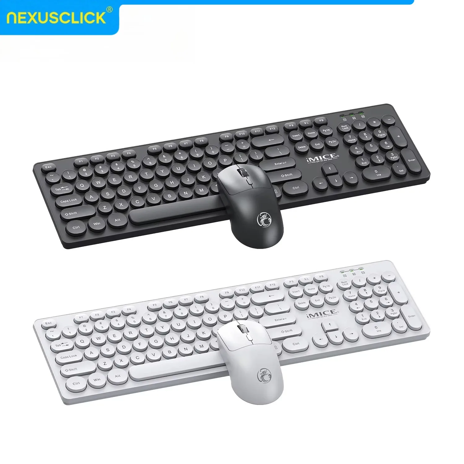 Nexusclick 104 Keys Business Waterproof Wireless Keyboard Mouse Combo Ergonomic Silent 1600DPI Adjustable Battery for Home Gamer