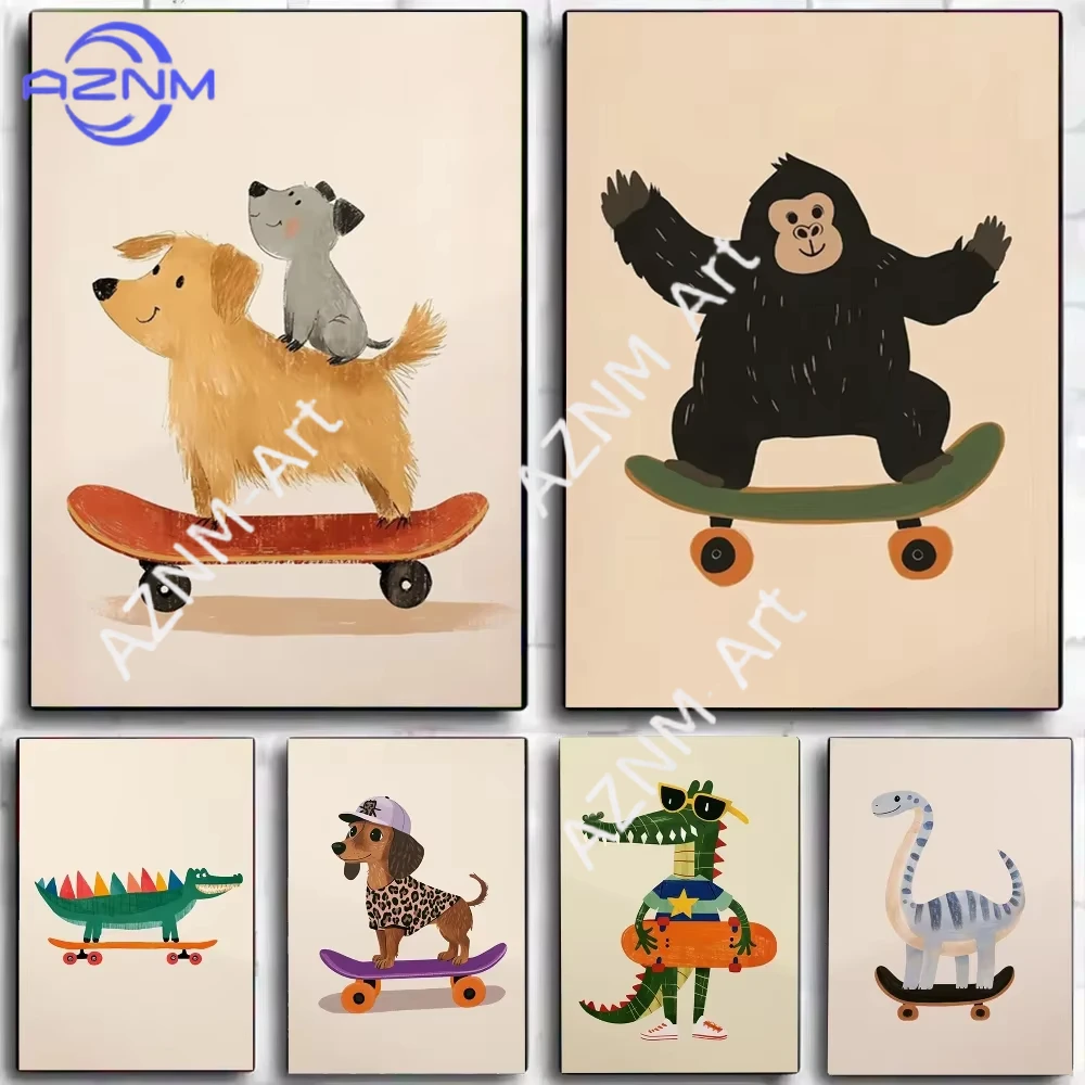1pc Funny Animals Skateboard Kids Room Poster Stickers Art Wall Murals Decor Game Room Decor