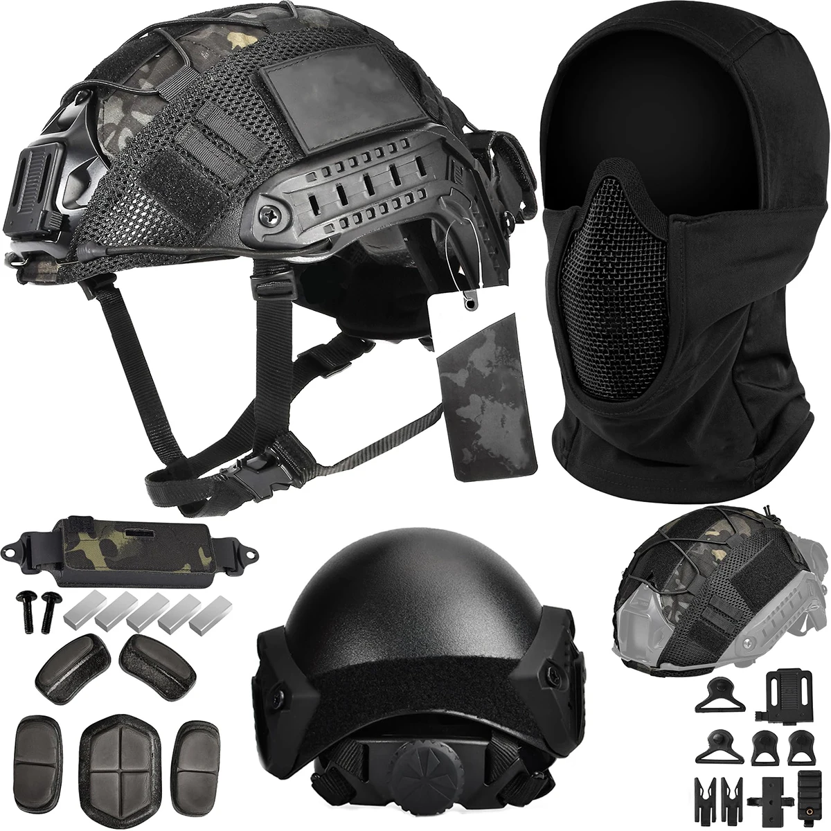

Airsoft Helmet Mask Set Tactical Paintball Helmet Balaclava Mesh Mask MH Type with Helmet Counterweight for Cosplay Movie Props
