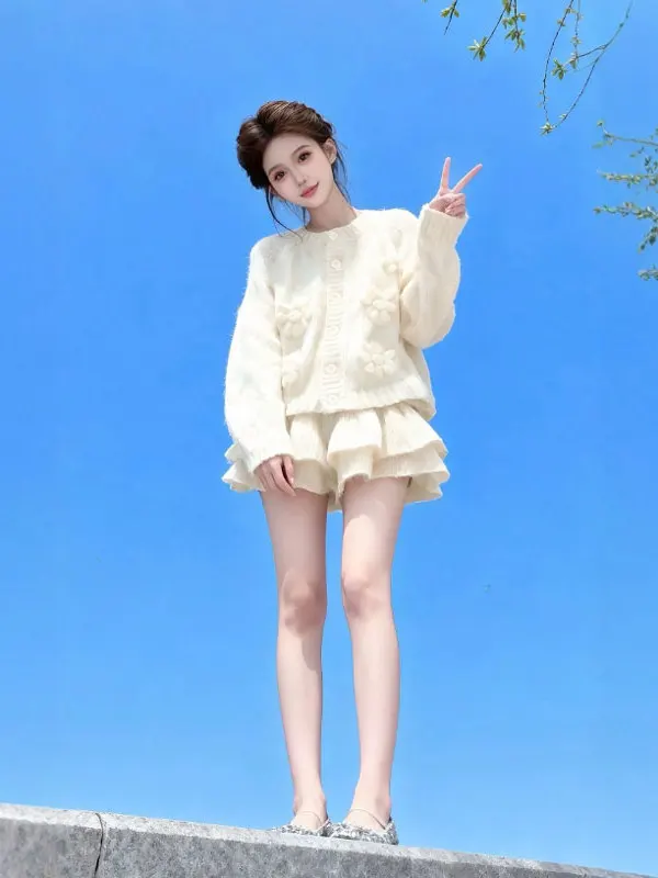 

Французский вязаный топ с цветочным узором, свободный, красивый, мягкий, весенний, для миниатюрных фигур, омолаживающий, уникальный, повседневный, с длинным рукавом