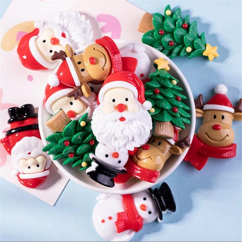 20Pcs/Lot New Creative Acrylic Santa Claus Xmas Tree Connectors Diy Hair Phone Case Decoration Jewelry Making Resin Acessories