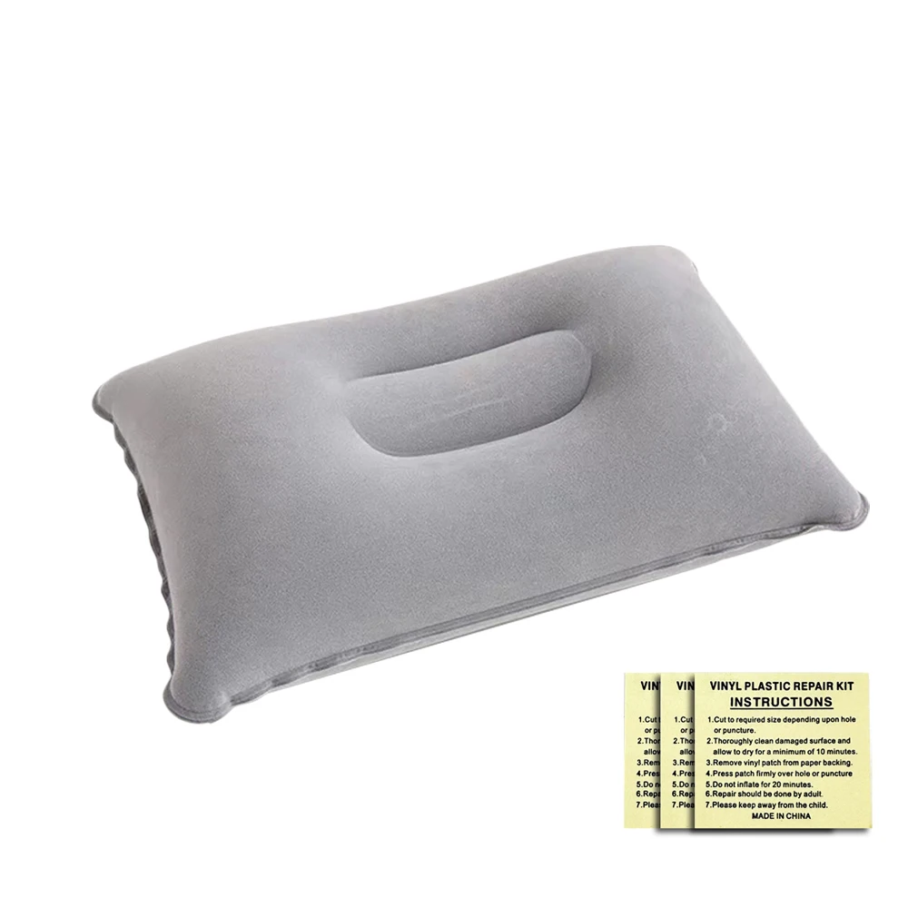 Inflatable soft square pillow for outdoor rest, sleeping, travel, car, airplane, camping, cushion with leak repair patch
