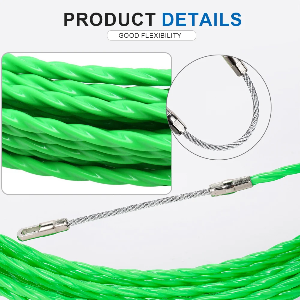 5mm Cable Push Puller 5/10/15/20/25/30/40/50M Fiberglass Duct Rodder Fish Tape Electrical Tape Wire Cable Guide Device Aid Tool