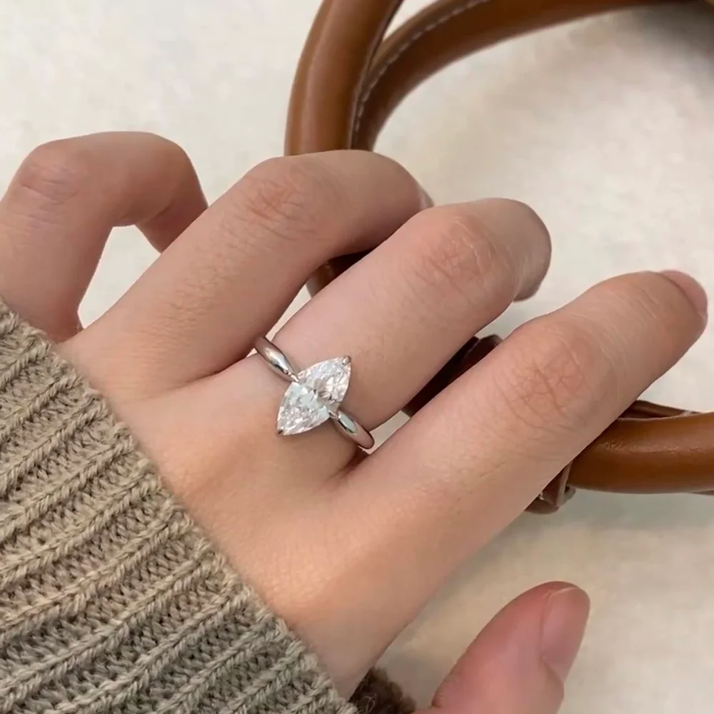 OEVAS 1CT-3CT 7*14MM Marquise Cut Moissanite Wedding Rings S925 Silver Plate 18K Gold for Women Lab Diamond Party Jewelry Gift view 6