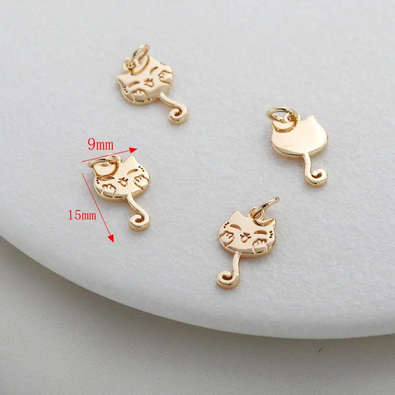 14K Gold-Plated Plain Long Tail Cat Pendant Wealth Charm DIY Charms For Bracelets Necklaces