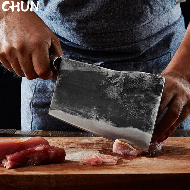 

Forged Full Tang Carbon Steel Style Butcher Knife Handmade Kitchen Chopping Chopper Household Fish Bone Meat Cleaver For Chicken