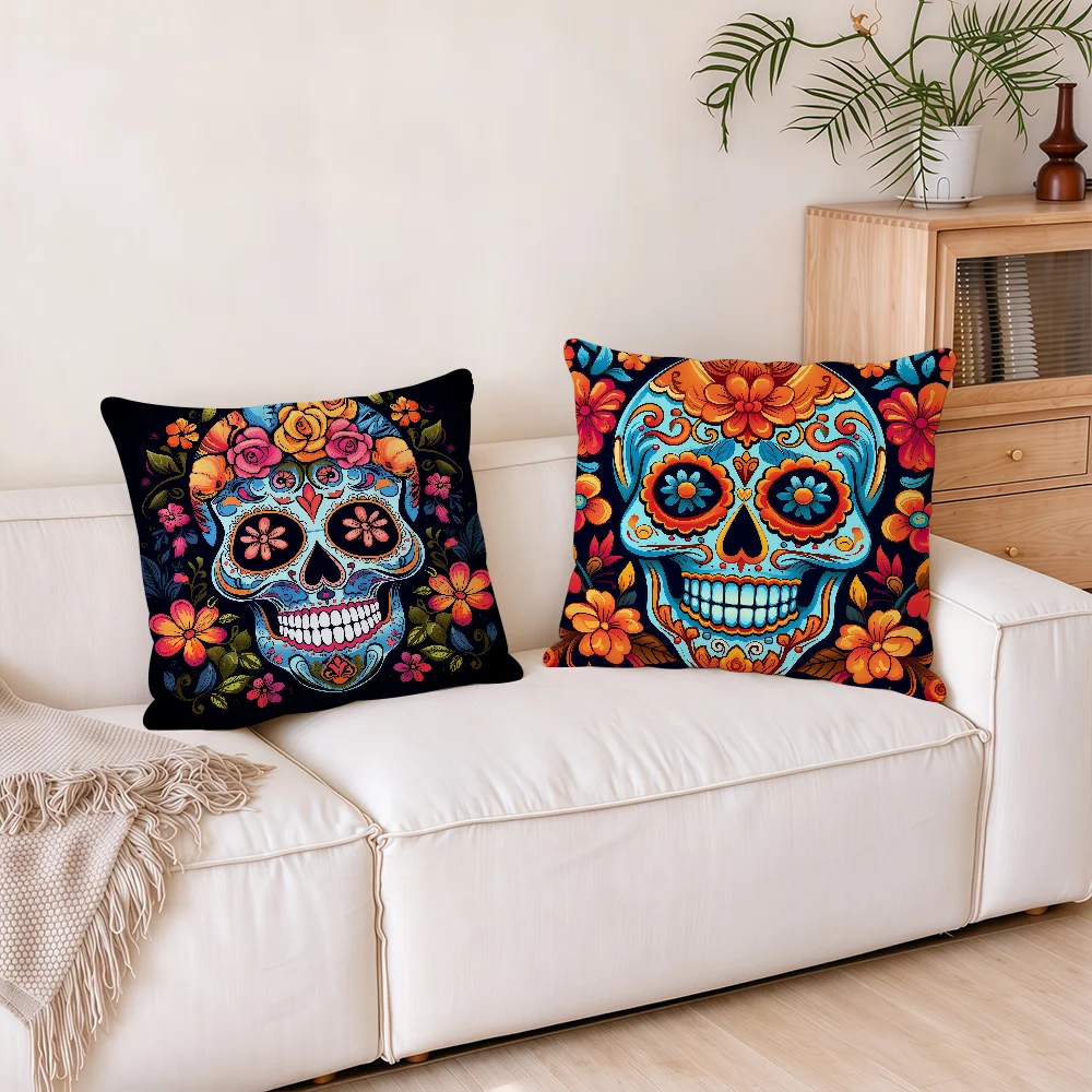 Spooky Halloween Sugar S-Skull cushion cover Pillowcases Square Office Bedroom Headboard Sofa Living Room Backrest Cushions