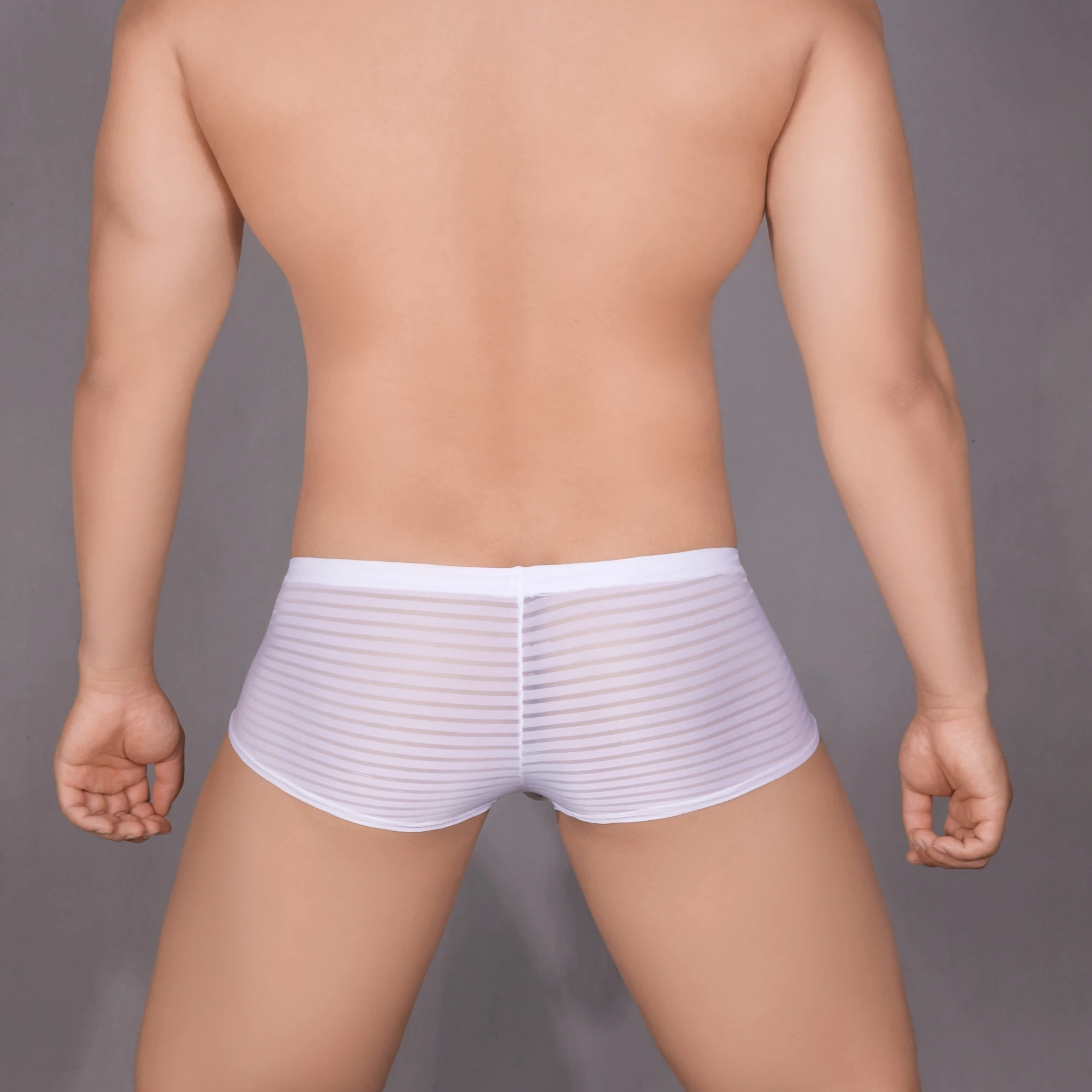 Men Sexy Hot Pants Stripe Boxer Shorts Translucent High Elasticity Underwear Male Thin Super Soft Comfortable Stretchy BallPouch