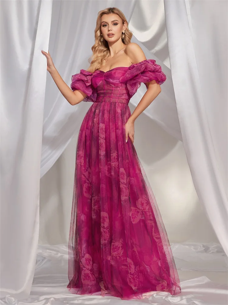 XUIBOL elegante abito da sera con maniche a sbuffo Premium lungo 2024 abito da Cocktail da ballo in Chiffon a maniche corte da donna di lusso