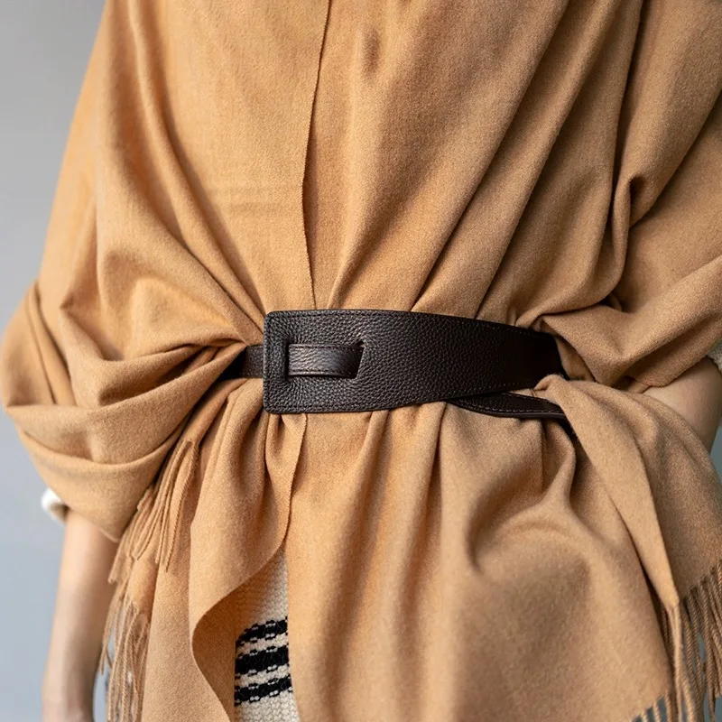 

Trend Lady Belts For Women High Quality Knot Soft Genuine Leather Long Belt Female Waist Wide Coat Corset Waistband Cummerbunds