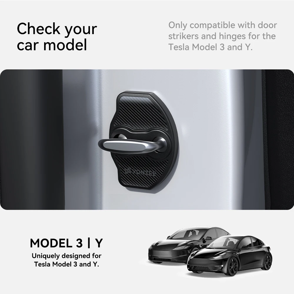 YZ For Tesla 3/Y Door Lock Protector Easy to Assemble Car Car Door Shock Absorber imitation carbon fiber Car Door  Accessries