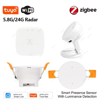 Zigbee/wifi sensor de presença humana tuya mmwave detector de radar sensor de movimento com alarme de segurança/iluminação/distância/detecção lux